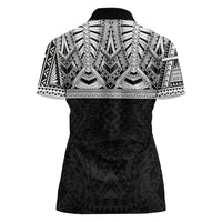 Samoan Traditional Art Tattoos Women Polo Shirt Tatau Tribal Motifs with Ula Fala Black - Polynesian Pride