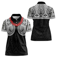 Samoan Traditional Art Tattoos Women Polo Shirt Tatau Tribal Motifs with Ula Fala Black - Polynesian Pride