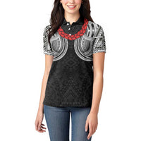 Samoan Traditional Art Tattoos Women Polo Shirt Tatau Tribal Motifs with Ula Fala Black - Polynesian Pride