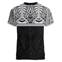 Samoan Traditional Art Tattoos Women V-Neck T-Shirt Tatau Tribal Motifs with Ula Fala Black - Polynesian Pride