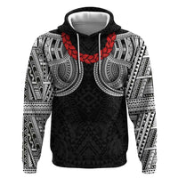 Samoan Traditional Art Tattoos Zip Hoodie Tatau Tribal Motifs with Ula Fala Black - Polynesian Pride