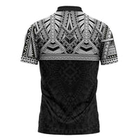 Samoan Traditional Art Tattoos Zipper Polo Shirt Tatau Tribal Motifs with Ula Fala Black - Polynesian Pride