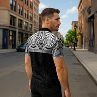 Samoan Traditional Art Tattoos Zipper Polo Shirt Tatau Tribal Motifs with Ula Fala Black - Polynesian Pride