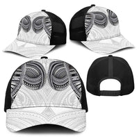 Samoan Traditional Art Tattoos Baseball Net Cap Tatau Tribal Motifs with Ula Nifo White - Polynesian Pride