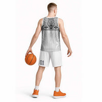 Samoan Traditional Art Tattoos Basketball Jersey Tatau Tribal Motifs with Ula Nifo White - Polynesian Pride