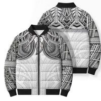 Samoan Traditional Art Tattoos Bomber Puffer Jacket Tatau Tribal Motifs with Ula Nifo White - Polynesian Pride