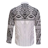 Samoan Traditional Art Tattoos Family Matching Long Sleeve Bodycon Dress and Hawaiian Shirt Tatau Tribal Motifs with Ula Nifo White - Polynesian Pride