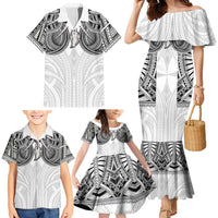 Samoan Traditional Art Tattoos Family Matching Mermaid Dress and Hawaiian Shirt Tatau Tribal Motifs with Ula Nifo White - Polynesian Pride