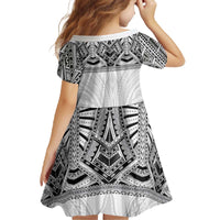 Samoan Traditional Art Tattoos Family Matching Off The Shoulder Long Sleeve Dress and Hawaiian Shirt Tatau Tribal Motifs with Ula Nifo White - Polynesian Pride