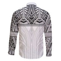 Samoan Traditional Art Tattoos Family Matching Off The Shoulder Long Sleeve Dress and Hawaiian Shirt Tatau Tribal Motifs with Ula Nifo White - Polynesian Pride