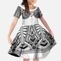 Samoan Traditional Art Tattoos Family Matching Off Shoulder Maxi Dress and Hawaiian Shirt Tatau Tribal Motifs with Ula Nifo White - Polynesian Pride