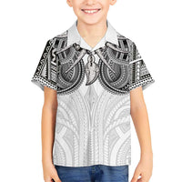 Samoan Traditional Art Tattoos Family Matching Off Shoulder Maxi Dress and Hawaiian Shirt Tatau Tribal Motifs with Ula Nifo White - Polynesian Pride