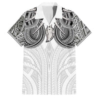 Samoan Traditional Art Tattoos Family Matching Off Shoulder Short Dress and Hawaiian Shirt Tatau Tribal Motifs with Ula Nifo White - Polynesian Pride