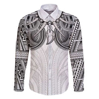 Samoan Traditional Art Tattoos Family Matching Off Shoulder Short Dress and Hawaiian Shirt Tatau Tribal Motifs with Ula Nifo White - Polynesian Pride