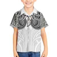 Samoan Traditional Art Tattoos Family Matching Off Shoulder Short Dress and Hawaiian Shirt Tatau Tribal Motifs with Ula Nifo White - Polynesian Pride