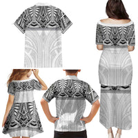Samoan Traditional Art Tattoos Family Matching Puletasi and Hawaiian Shirt Tatau Tribal Motifs with Ula Nifo White - Polynesian Pride
