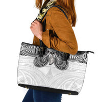 Samoan Traditional Art Tattoos Leather Tote Bag Tatau Tribal Motifs with Ula Nifo White - Polynesian Pride