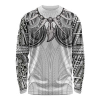 Samoan Traditional Art Tattoos Long Sleeve Shirt Tatau Tribal Motifs with Ula Nifo White - Polynesian Pride