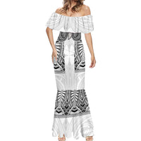 Samoan Traditional Art Tattoos Mermaid Dress Tatau Tribal Motifs with Ula Nifo White - Polynesian Pride