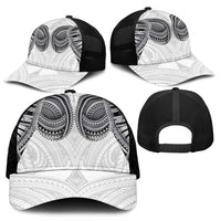 Samoan Traditional Art Tattoos Mesh Trucker Cap Tatau Tribal Motifs with Ula Nifo White - Polynesian Pride