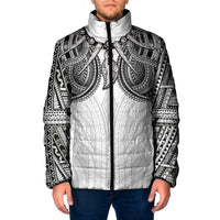 Samoan Traditional Art Tattoos Padded Jacket Tatau Tribal Motifs with Ula Nifo White - Polynesian Pride