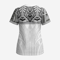 Samoan Traditional Art Tattoos Scrub Top Tatau Tribal Motifs with Ula Nifo White - Polynesian Pride