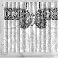 Samoan Traditional Art Tattoos Shower Curtain Tatau Tribal Motifs with Ula Nifo White - Polynesian Pride
