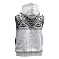 Samoan Traditional Art Tattoos Sleeveless Hoodie Tatau Tribal Motifs with Ula Nifo White - Polynesian Pride