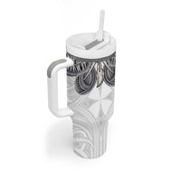 Samoan Traditional Art Tattoos Tumbler With Handle Tatau Tribal Motifs with Ula Nifo White - Polynesian Pride