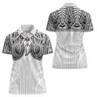 Samoan Traditional Art Tattoos Women Polo Shirt Tatau Tribal Motifs with Ula Nifo White - Polynesian Pride