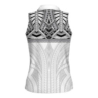 Samoan Traditional Art Tattoos Women Sleeveless Polo Shirt Tatau Tribal Motifs with Ula Nifo White - Polynesian Pride