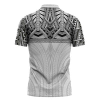 Samoan Traditional Art Tattoos Zipper Polo Shirt Tatau Tribal Motifs with Ula Nifo White - Polynesian Pride