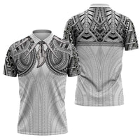 Samoan Traditional Art Tattoos Zipper Polo Shirt Tatau Tribal Motifs with Ula Nifo White - Polynesian Pride