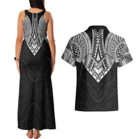 Samoan Traditional Art Tattoos Couples Matching Tank Maxi Dress and Hawaiian Shirt Tatau Roman Reigns Black Color - Polynesian Pride