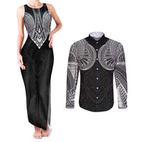 Samoan Traditional Art Tattoos Couples Matching Tank Maxi Dress and Long Sleeve Button Shirt Tatau Roman Reigns Black Color - Polynesian Pride