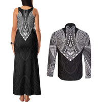 Samoan Traditional Art Tattoos Couples Matching Tank Maxi Dress and Long Sleeve Button Shirt Tatau Roman Reigns Black Color - Polynesian Pride