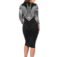 Samoan Traditional Art Tattoos Family Matching Long Sleeve Bodycon Dress and Hawaiian Shirt Tatau Roman Reigns Black Color - Polynesian Pride
