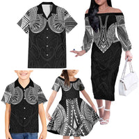 Samoan Traditional Art Tattoos Family Matching Off The Shoulder Long Sleeve Dress and Hawaiian Shirt Tatau Roman Reigns Black Color - Polynesian Pride