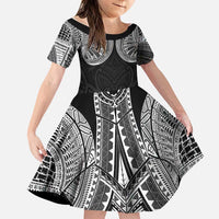 Samoan Traditional Art Tattoos Family Matching Off Shoulder Maxi Dress and Hawaiian Shirt Tatau Roman Reigns Black Color - Polynesian Pride