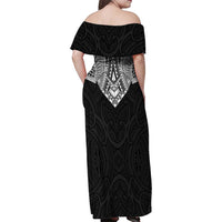 Samoan Traditional Art Tattoos Family Matching Off Shoulder Maxi Dress and Hawaiian Shirt Tatau Roman Reigns Black Color - Polynesian Pride