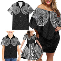 Samoan Traditional Art Tattoos Family Matching Off Shoulder Short Dress and Hawaiian Shirt Tatau Roman Reigns Black Color - Polynesian Pride