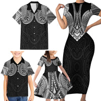 Samoan Traditional Art Tattoos Family Matching Short Sleeve Bodycon Dress and Hawaiian Shirt Tatau Roman Reigns Black Color - Polynesian Pride