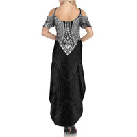 Samoan Traditional Art Tattoos Family Matching Summer Maxi Dress and Hawaiian Shirt Tatau Roman Reigns Black Color - Polynesian Pride