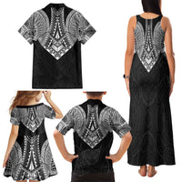 Samoan Traditional Art Tattoos Family Matching Tank Maxi Dress and Hawaiian Shirt Tatau Roman Reigns Black Color - Polynesian Pride