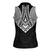 Samoan Traditional Art Tattoos Women Sleeveless Polo Shirt Tatau Roman Reigns Black Color - Polynesian Pride