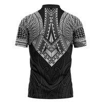 Samoan Traditional Art Tattoos Zipper Polo Shirt Tatau Roman Reigns Black Color - Polynesian Pride
