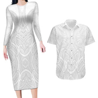 Samoan Traditional Art Tattoos Couples Matching Long Sleeve Bodycon Dress and Hawaiian Shirt Tatau Roman Reigns White Color - Polynesian Pride
