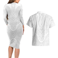 Samoan Traditional Art Tattoos Couples Matching Long Sleeve Bodycon Dress and Hawaiian Shirt Tatau Roman Reigns White Color - Polynesian Pride