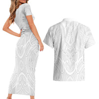 Samoan Traditional Art Tattoos Couples Matching Short Sleeve Bodycon Dress and Hawaiian Shirt Tatau Roman Reigns White Color - Polynesian Pride