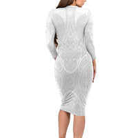 Samoan Traditional Art Tattoos Family Matching Long Sleeve Bodycon Dress and Hawaiian Shirt Tatau Roman Reigns White Color - Polynesian Pride